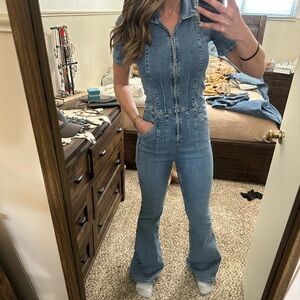 Free People Denim Flared Jumpsuit